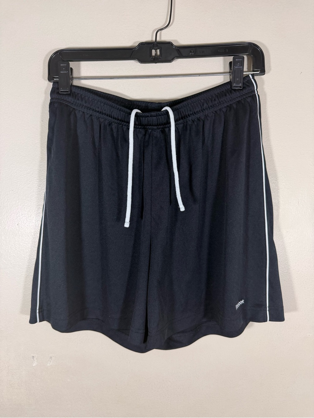 Reebok Black Athletic Shorts with White Drawstring and Side Piping